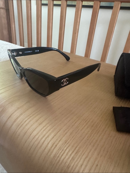 CHANEL Accessories - CHANEL Black Rectangular Sunglasses with Silver CC Logo
